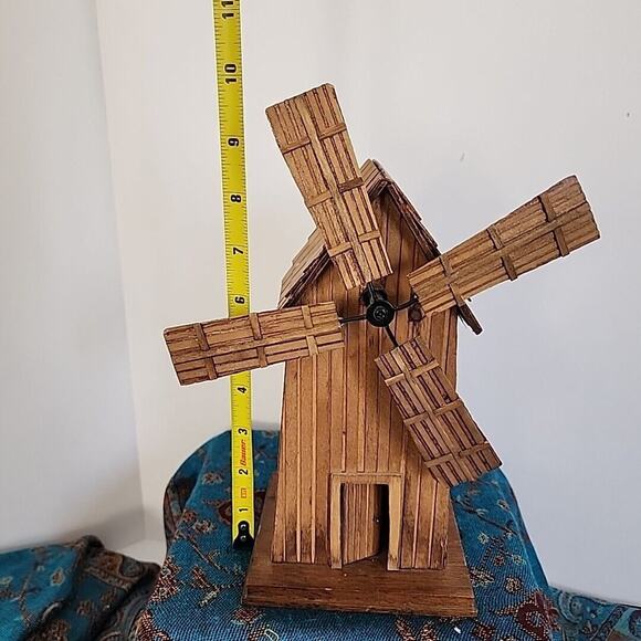Vintage Wood Windmill Music Box Plays Windmills of Your Mind Works Great - Picture 9 of 10